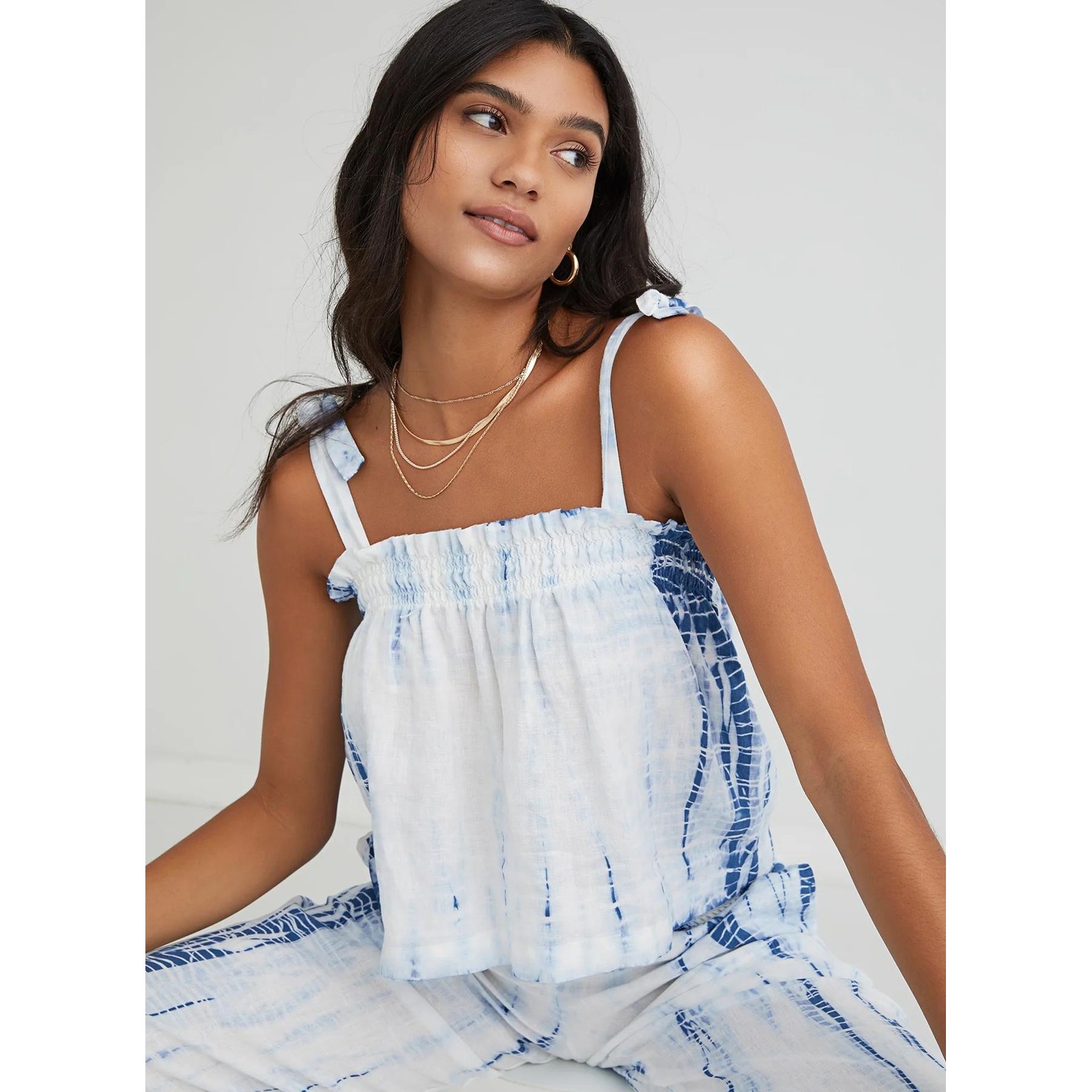 Bella Dahl $136 Nwot Women's Tie Shoulder Lightweight Top In Navy Tie Dye Meidum